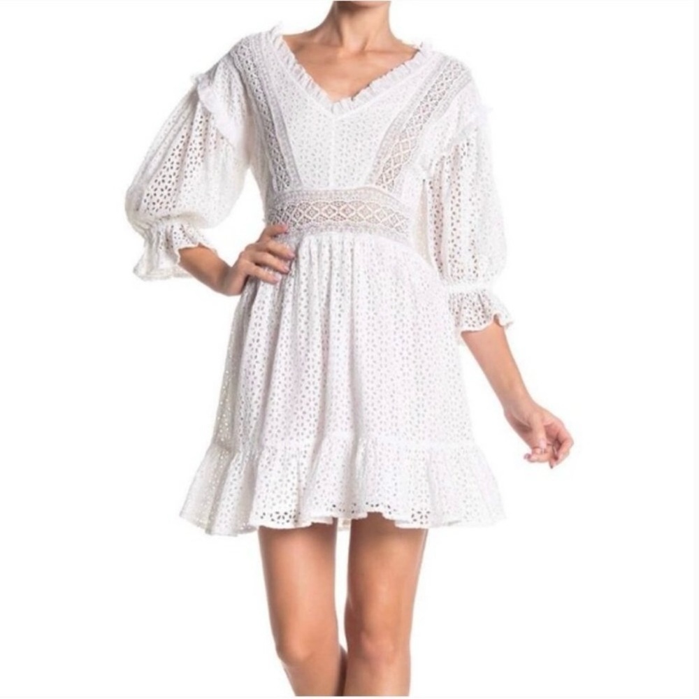ANTHROPOLOGY LOVE SAM Dress Boho Eyelet Lace Ruffle White Size Medium Like new - Picture 5 of 13